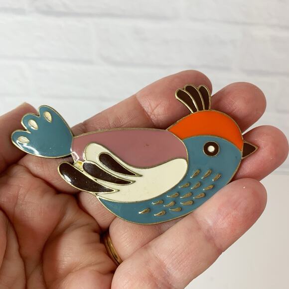 Vintage Bird Brooch Large Multi-colored Enamel Pin 3.5" - Picture 7 of 7